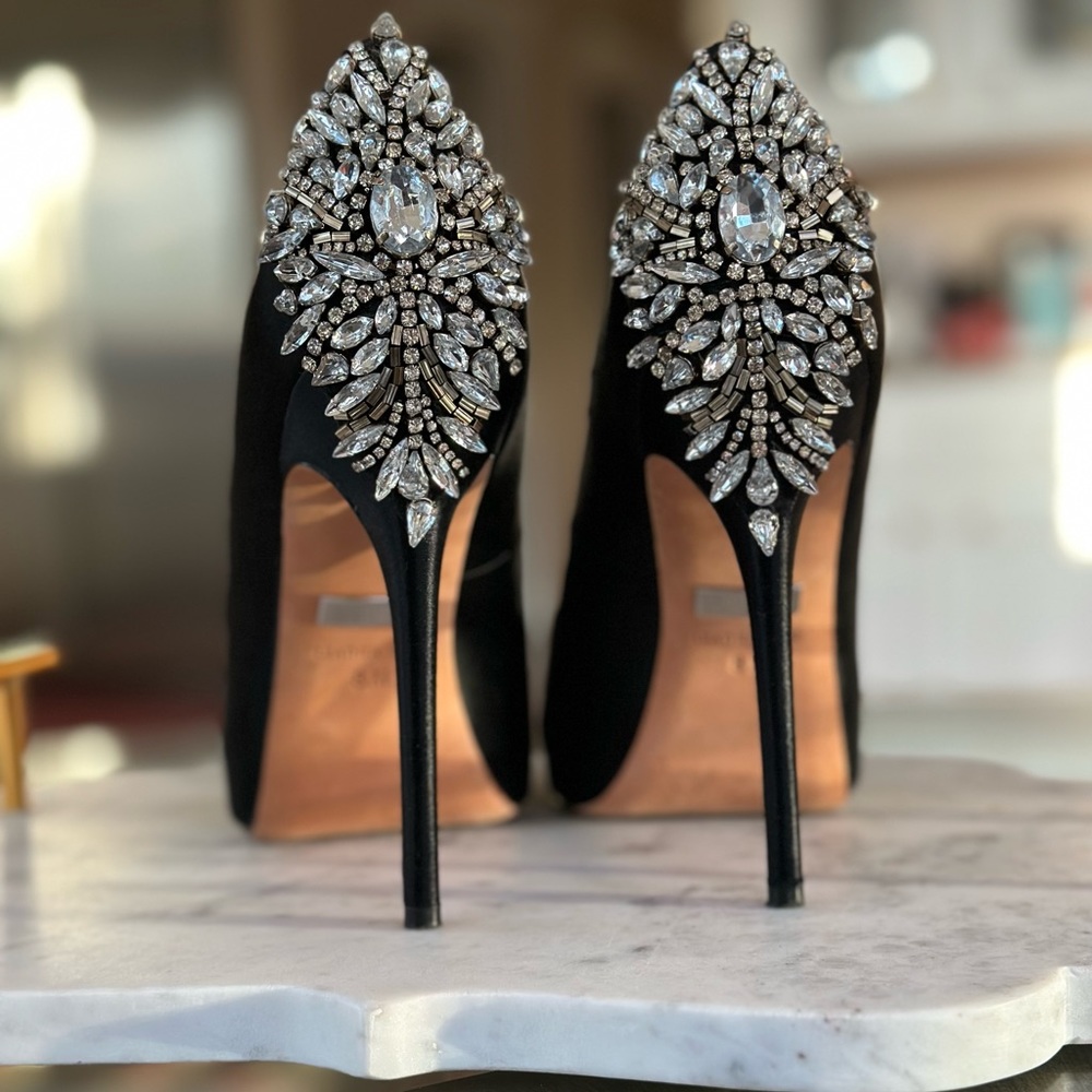 Badgley Mischka Kiara Crystal Back Open Toe Pump